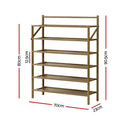 Natural bamboo 6-tier shoe rack dimensions: 70cm wide, 90.5cm tall, 23cm depth, 12.5cm shelf spacing