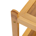 Close-up of bamboo hall stand corner joint showing wood grain and screw fastening detail