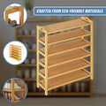 Crafted from eco-friendly materials infographic for bamboo 6-tier shoe rack with three detail callouts