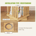 Detail of bamboo rotating shelf base: 360-degree rotation mechanism and steel bearing ring in base plate, freestanding type