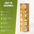 Bamboo rotating bookshelf spec infographic: 37x37x178cm, material bamboo, freestanding, 360-degree rotation, 10kg per layer