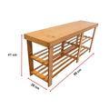 Bamboo shoe bench dimension diagram showing 41cm height, 26cm depth and 99cm length with red measurement arrows