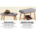 Infographic showing bamboo bench 100kg seat capacity and 10kg lower shelf storage capacity