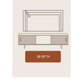 TV unit compatibility diagram showing 55 65 and 75-inch TV size outlines above unit with 55-75 inch TV label