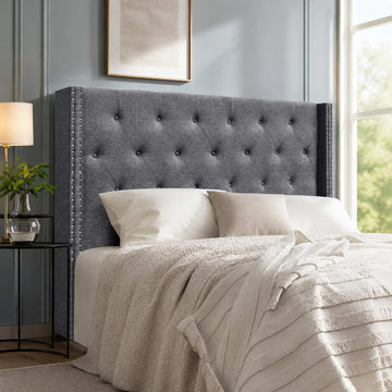 Artiss Winged Bedhead Queen Size Linen Headboard Grey