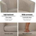 Beige fabric tub armchair four-panel detail showing soft backrest wide armrests thick seat cushion and high-resilience foam