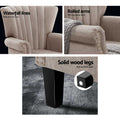 Three-panel detail: channel-stitched back, rolled nailhead arm, and black solid wood leg with anti-scratch pad