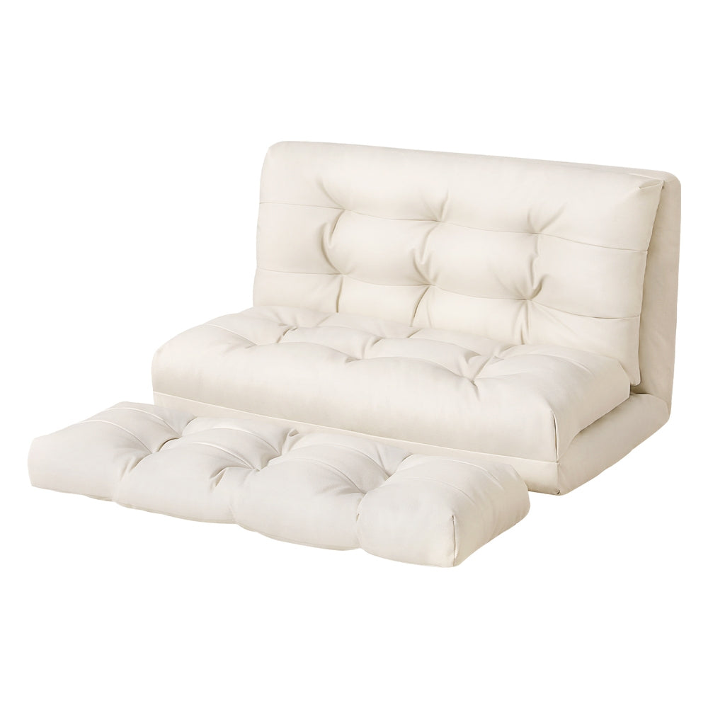 Cream beige PU leather 2-seat floor lounger front-right angle product shot on white background