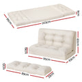 Beige PU floor lounger dimensions flat 203x95x9cm, seated 95x63x60cm and accessory pillow 89x33x12cm