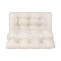 Cream beige PU leather 2-seat floor lounger in upright seated position, front view on white background