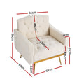 Cream teddy armchair dimension diagram showing 66cm wide 88cm high 53cm seat depth and 61cm seat width on white background