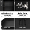 Feature panel: adjustable shelves, quality fittings, smooth corners and durable handles detail