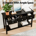 Black console table with text 