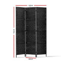 Black 3-panel woven paper rope room divider dimension diagram 123cm wide 170cm tall 40cm depth on white background