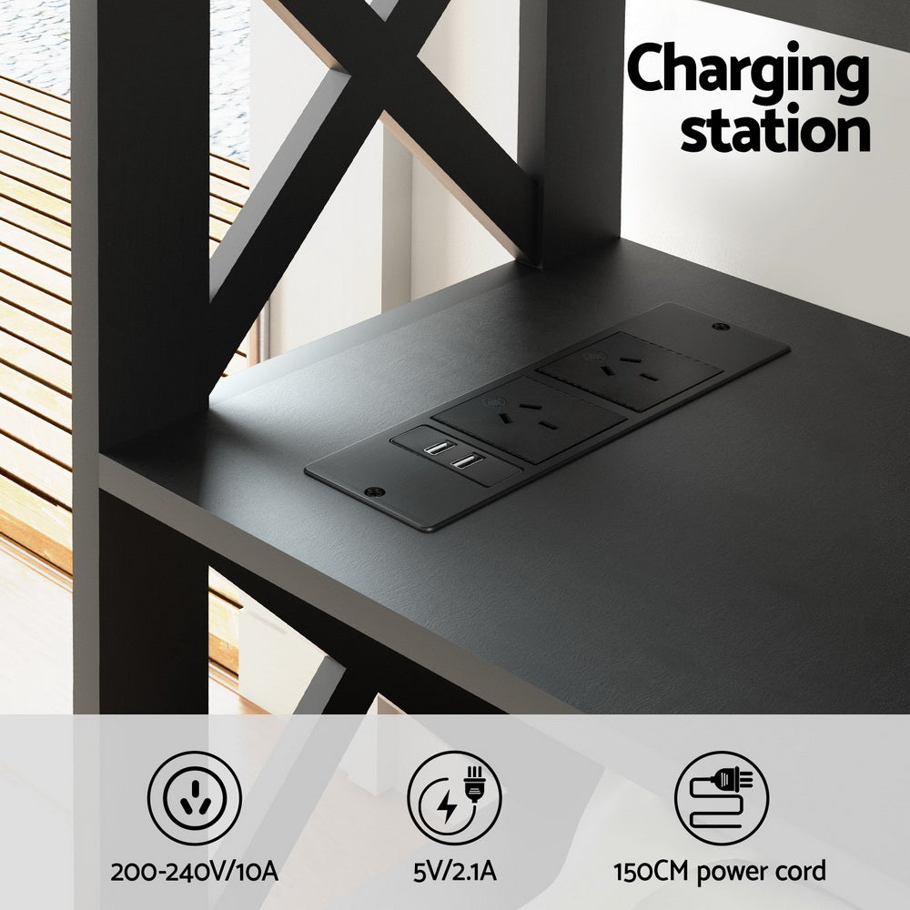Built-in charging station on middle shelf: 2 AU power outlets and 2 USB ports, 200-240V/10A, 5V/2.1A, 150CM cord
