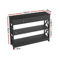 Black 3-tier console table dimensions: 100cm wide, 30cm deep, 80cm tall, drawer gap 26cm, lower shelf gap 27cm