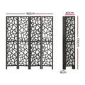 Black 4-panel criss-cross geometric room divider dimension diagram 162cm wide 170cm tall 40cm panel width and 8cm depth