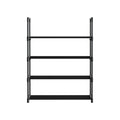 Black 4-tier PP-connector shoe rack 55cm front view on white background, four horizontal black bar shelves