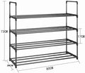 Dimensions diagram: black 4-tier metal tube shoe rack 80cm wide, 28cm deep, 73cm tall, 17cm shelf spacing