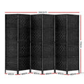 Black 6-panel woven paper rope room divider dimension diagram 244.5cm wide 170cm tall 40cm per panel with foldable view