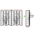 Black 8-panel bamboo print shoji room divider dimension diagram 348cm wide 178.5cm tall 43.5cm panel with foldable view