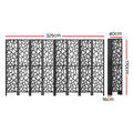 Black 8-panel geometric room divider dimension diagram 325cm wide 170cm tall 40cm depth and 16cm side depth