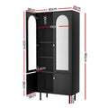 Black display cabinet dimensions: 80cm wide, 180cm tall, upper section 120cm, two internal shelves, 17cm metal legs