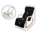 Dimensions diagram of black bentwood rocking recliner: 58W 90H cm, back 75cm, footrest 50x35cm, length 67cm, depth 100cm