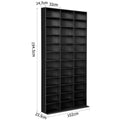 Dimensions diagram of black media storage shelf: 194.5cm tall, 102cm wide, 23.5cm deep, shelf 32cm wide