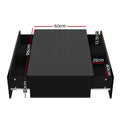 Black coffee table with two open side drawers showing dimensions: 95cm length, 60cm width, 30cm height, 40cm drawer depth,