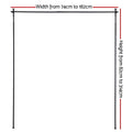 Black floor-to-ceiling curtain rod frame dimension diagram adjustable width 74cm to 182cm and height 82cm to 314cm