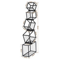 Black diagonal cube bookshelf dimensions diagram showing 181cm total height, 55cm base width and varying shelf depths
