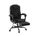 Black fabric high-back reclining office chair with armrests in three-quarter angle view on white background