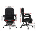 Black fabric high-back office chair dimensions diagram 106-116cm height 52cm width front and side views