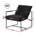 Black fabric sling armchair dimension diagram: 78cm wide 69cm tall, seat 70cm wide 58cm deep, 16cm cushion, 130kg capacity