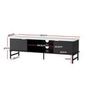 Black fluted marble-top TV unit dimension diagram 140x40x47cm shelf 54.5x25.5cm and 17cm leg height