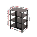 Black HiFi AV rack dimension diagram 60x41.5cm top shelf 80cm tall 48x29cm base with shelf spacing shown