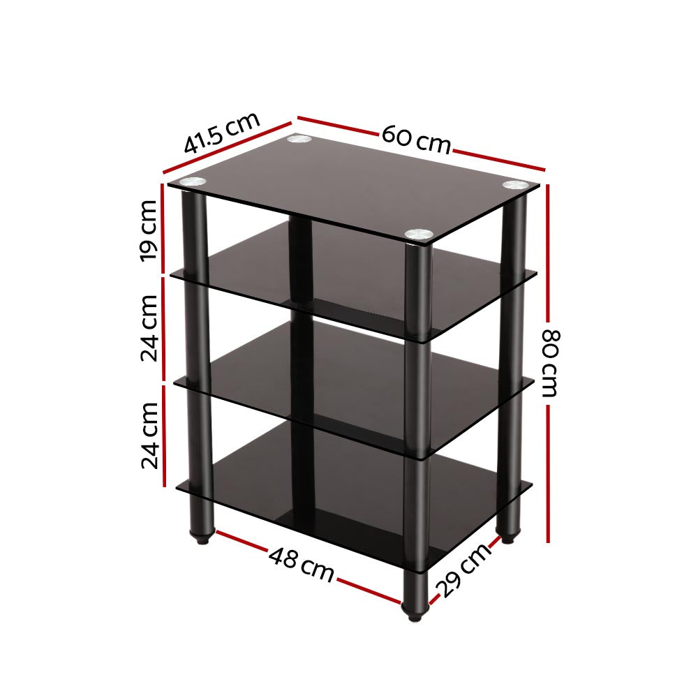 Black HiFi AV rack dimension diagram 60x41.5cm top shelf 80cm tall 48x29cm base with shelf spacing shown
