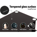 Black HiFi AV rack tempered glass surface close-up with easy clean high strength heat-resistant anti-scratch icons