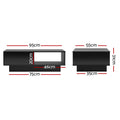 Black LED coffee table dimensions: 95cm wide, 55cm deep, 31cm height, 46cm shelf opening, 75cm base width