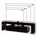 Black glossy LED TV unit 200cm dimension diagram 189x45x35cm with TV size comparison 55 65 75 85 inch