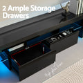 Black glossy LED TV unit 200cm 2 storage drawers open 57x29x15cm with high gloss front label