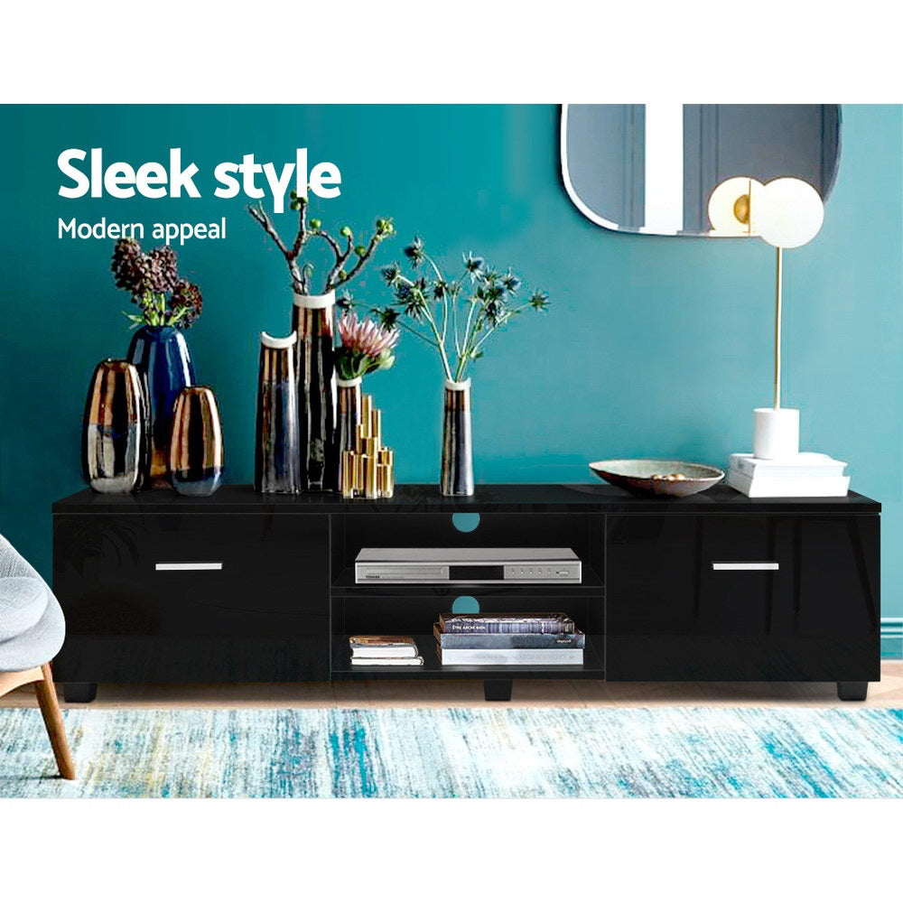 Black glossy TV unit 140cm dimension diagram 140x34x40cm with internal shelf and cabinet measurements