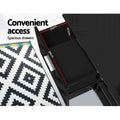 Black glossy TV unit convenient access drawer open 33x20x39cm with smooth metal runners on geometric rug