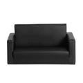 Front view of black PU leather kids sofa bed in upright position on white background