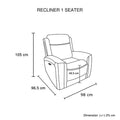 Dimension diagram labeled Recliner 2 Seater: 160cm width, 105cm height, 96.5cm depth, 49.5cm seat