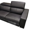Black leather recliner sofa two-seat section with padded backrests and armrests on white background