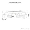 Washington Sofa dimension diagram showing L-shape 296cm by 336cm footprint 102cm height and 49cm seat depth