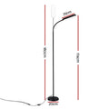 Dimension diagram of black LED gooseneck floor lamp: 25cm head, 180cm max height, 174cm to head, 20cm base