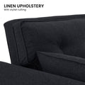 Linen upholstery with stylish tufting infographic close-up of dark charcoal sofa back texture